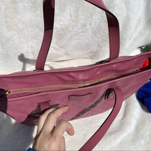 NWT Authentic Gucci Imprime GG Medium Joy Zip Tote Waterproof Pink - Picture 6 of 7